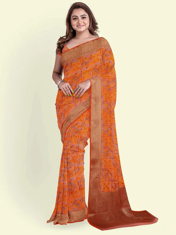 Orange_Cotton_Blend_Banarasi_Sarees_For_Women