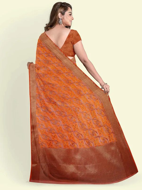 Orange_Cotton_Blend_Banarasi_Sarees_For_Women