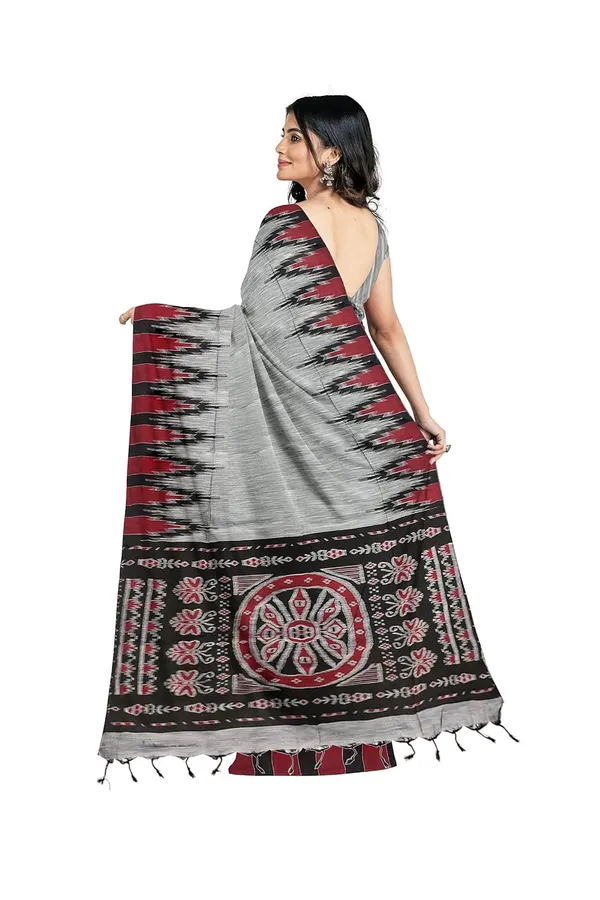 Grey_Sambalpuri_Cotton_Print_Saree