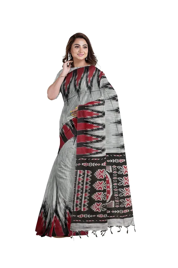 Grey_Sambalpuri_Cotton_Print_Saree