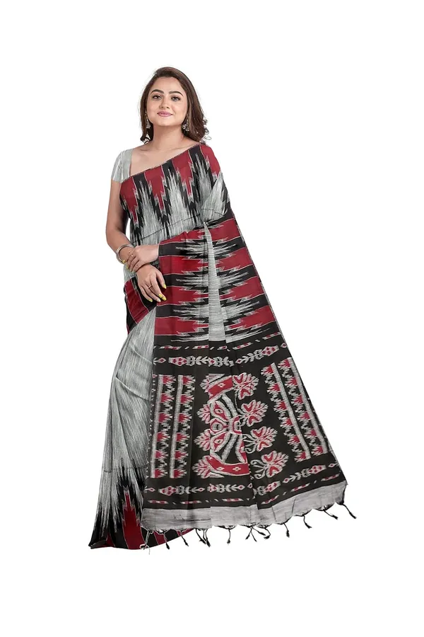 Grey_Sambalpuri_Cotton_Print_Saree