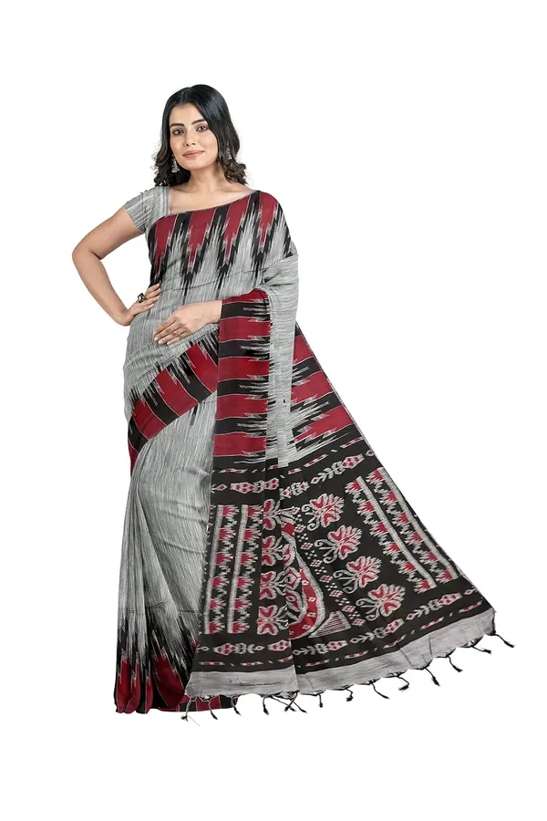 Grey_Sambalpuri_Cotton_Print_Saree