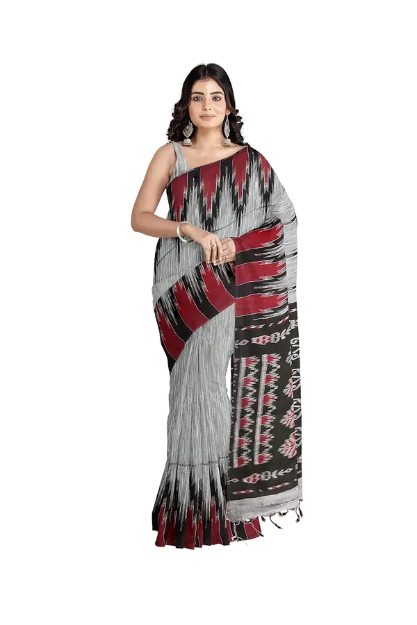 Grey_Sambalpuri_Cotton_Print_Saree