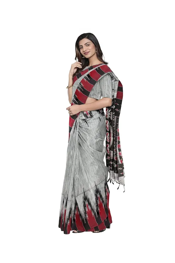 Grey_Sambalpuri_Cotton_Print_Saree