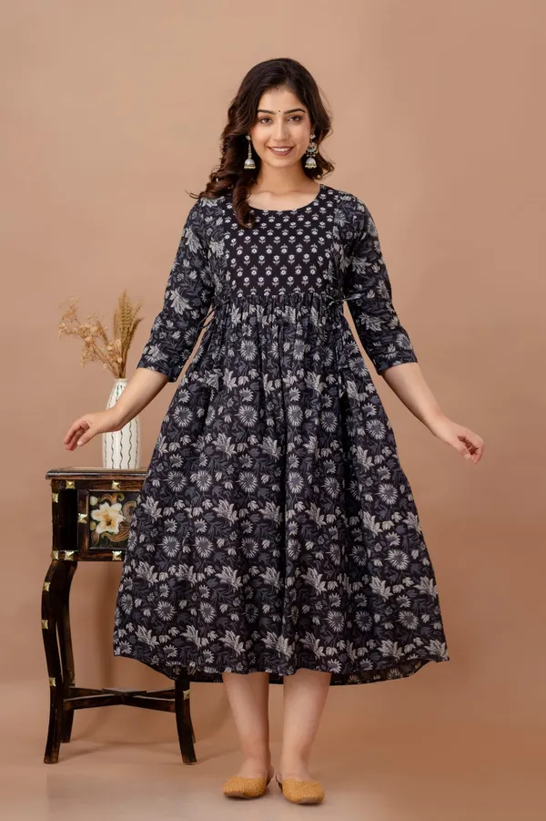 Sanganeri_Black_candy_cotton_maternity_and_feeding_kurti