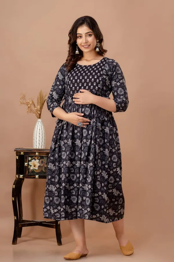 Sanganeri_Black_candy_cotton_maternity_and_feeding_kurti