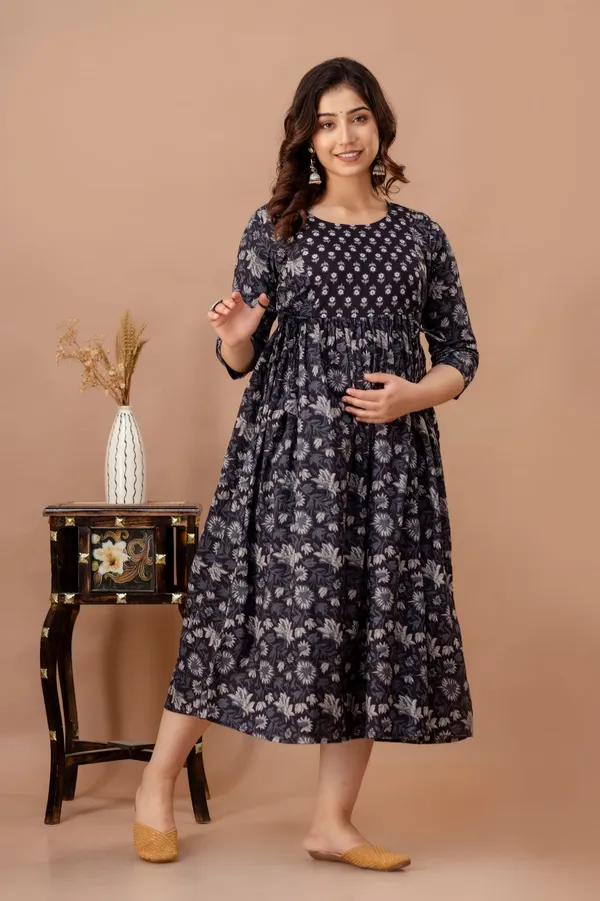 Sanganeri_Black_candy_cotton_maternity_and_feeding_kurti