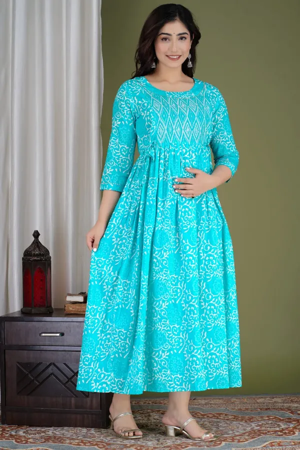 Sanganeri_Blue_Maternity_And_Feeding_Kurti