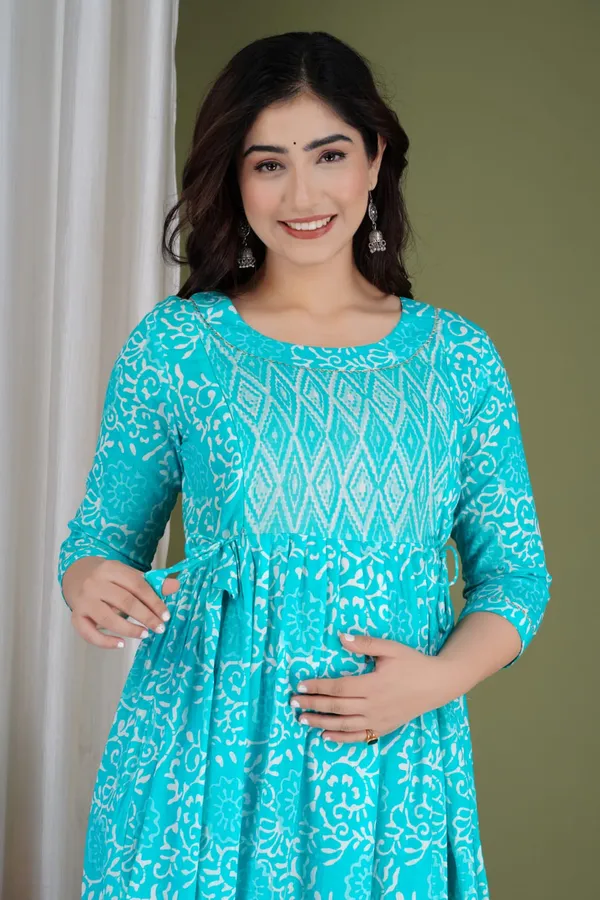 Sanganeri_Blue_Maternity_And_Feeding_Kurti