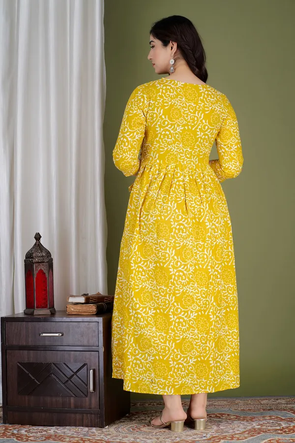 Sanganeri_Yellow_Maternity_And_Feeding_Kurti
