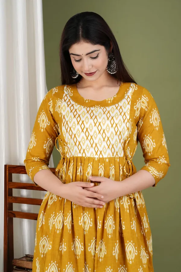 Sanganeri__Multi_Yellow_Maternity_And_Feeding_Kurti
