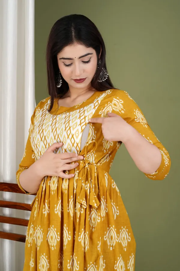 Sanganeri__Multi_Yellow_Maternity_And_Feeding_Kurti