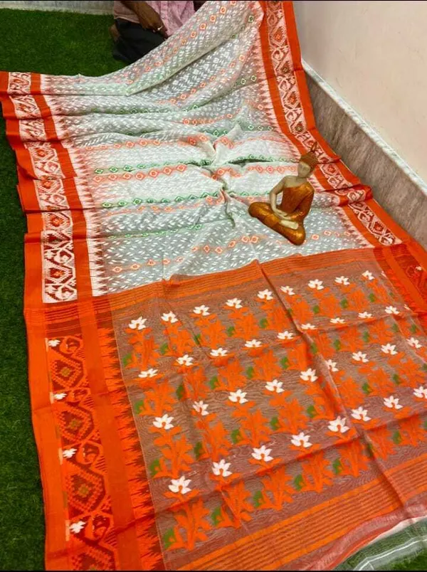 Grey_Self_Design_Jamdani_Cotton_Silk_Saree