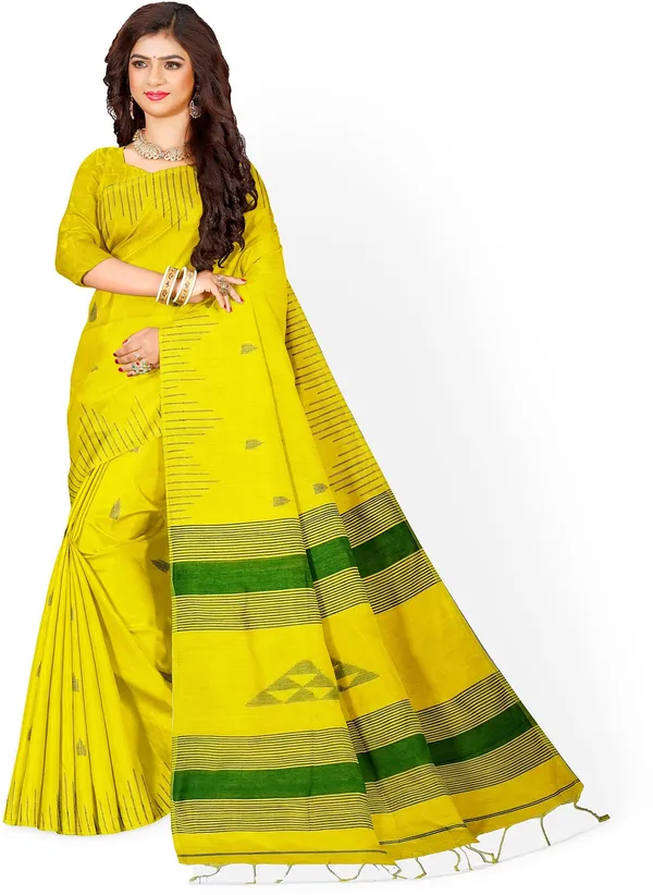 Yellow_Self_Design_Handloom_Cotton_Silk_Saree