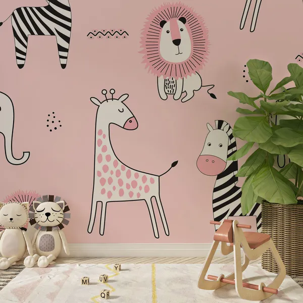 Seamless_childish_pattern_with_cute_animals_in_black_and_white_style._Creative_scandinavian_kids_texture_for_fabric,_wrapping,_textile,_wallpaper,_apparel._Mural_Wallpaper.