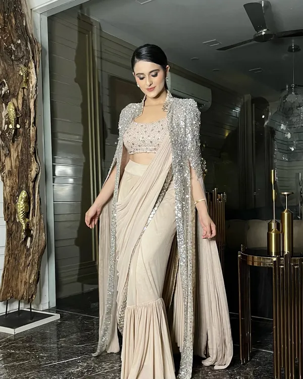 JB ONLINE HUB Sequin Pre Draped Saree With Jacket And Long Shrug Georgette Saree Price in India Buy JB ONLINE HUB Sequin Pre Draped Saree With Jacket And Long Shrug Georgette
