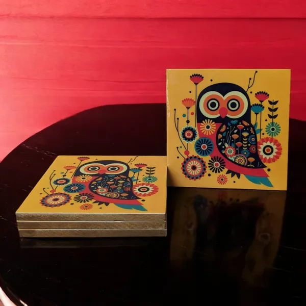 Set_of_4_Vibrant_Owl_Design_MDF_Coasters