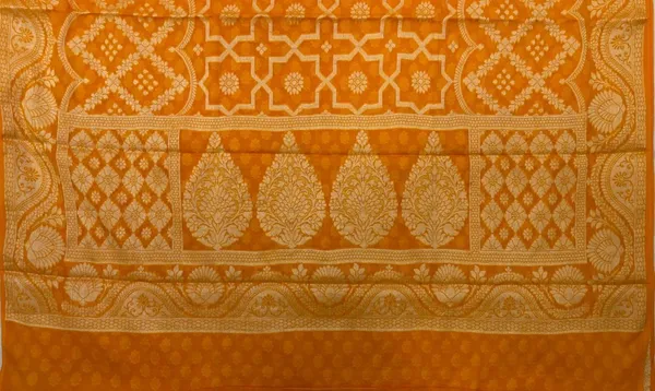 Humairah_Presents_Pure_Handloom_Yellow_Chiffon_Floral_Mina_Zari_Booti_with_Copper_Zari_Border_and_Pallu_and_Mustard_Yellow_Blouse