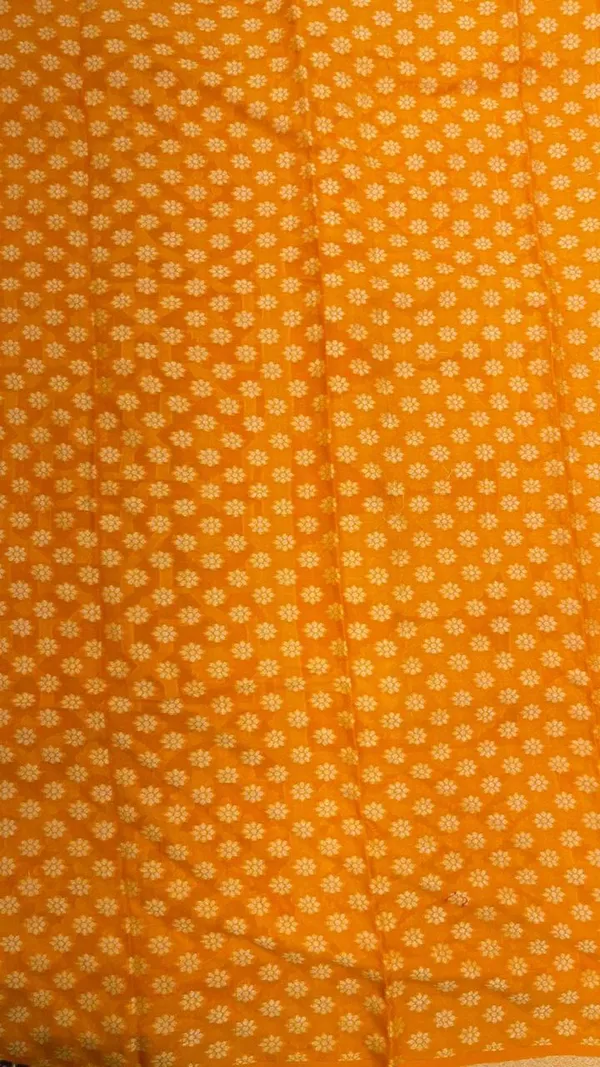 Humairah_Presents_Pure_Handloom_Yellow_Chiffon_Floral_Mina_Zari_Booti_with_Copper_Zari_Border_and_Pallu_and_Mustard_Yellow_Blouse