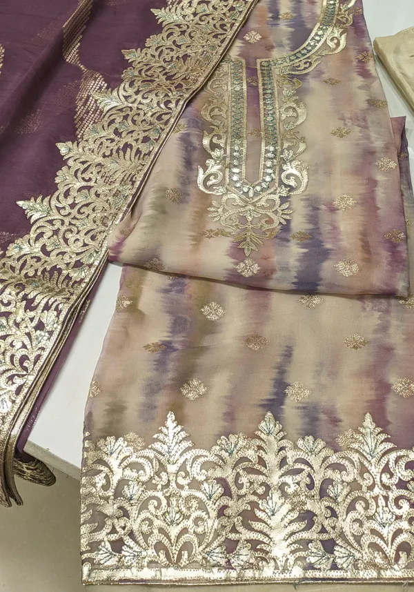 Cream_Organza_Leather_Work_Un-Stitched_Suit_For_Women