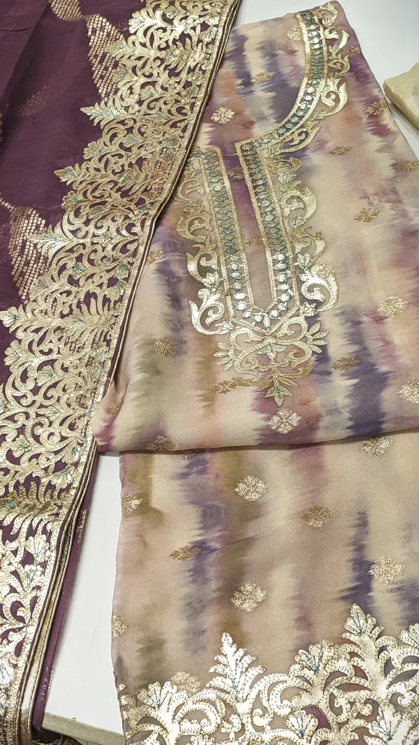 Cream_Organza_Leather_Work_Un-Stitched_Suit_For_Women