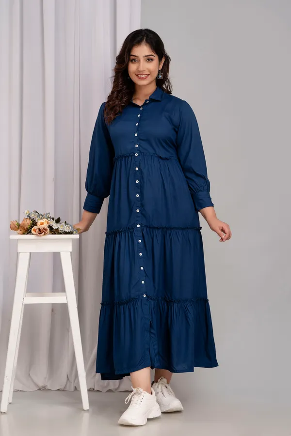 Shirt_Collar_Solid_Long_Teal_Blue_Dress