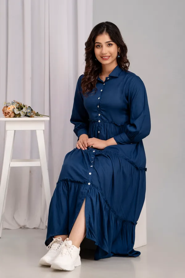 Shirt_Collar_Solid_Long_Teal_Blue_Dress