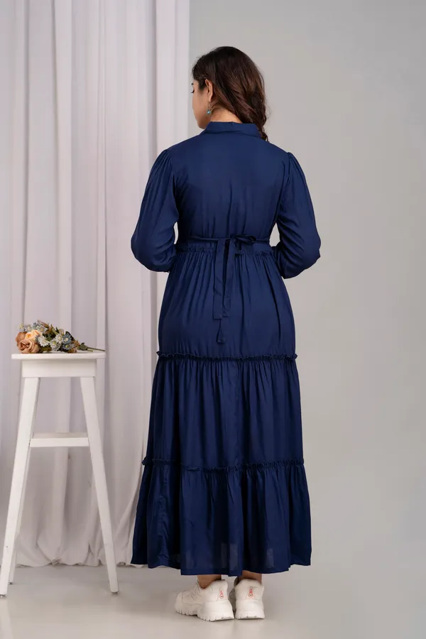 Shirt_Collar_Navy_Blue_Solid_Long_Dress