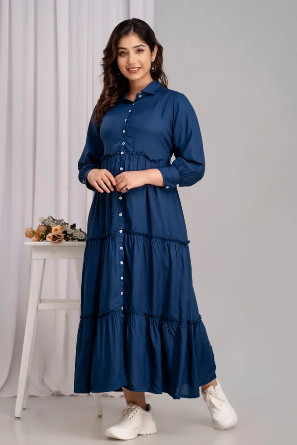 Shirt_Collar_Solid_Long_Teal_Blue_Dress