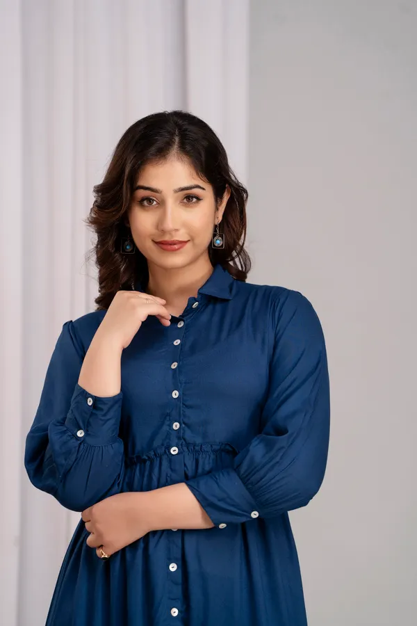 Shirt_Collar_Solid_Long_Teal_Blue_Dress