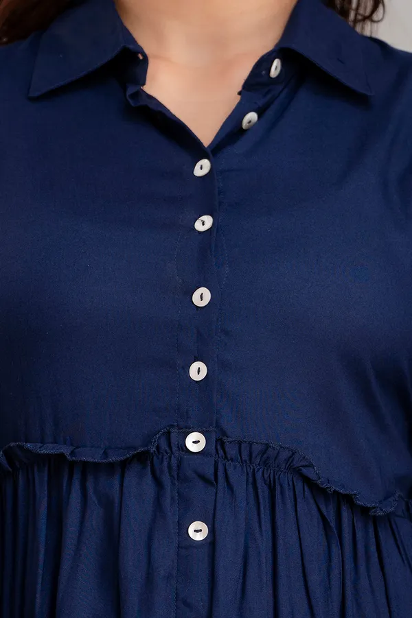 Shirt_Collar_Navy_Blue_Solid_Long_Dress