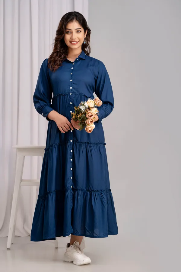 Shirt_Collar_Solid_Long_Teal_Blue_Dress
