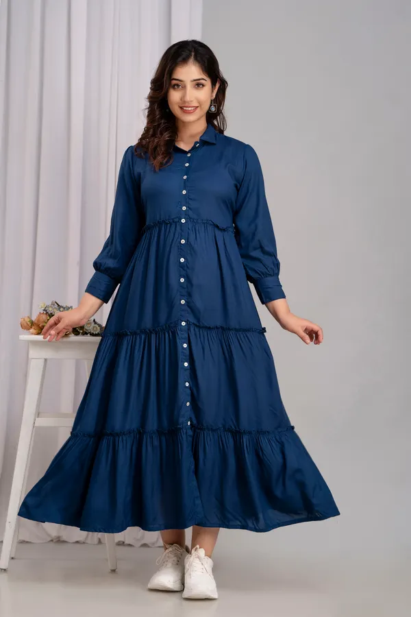 Shirt_Collar_Solid_Long_Teal_Blue_Dress