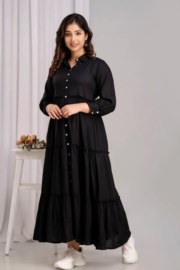 Shirt_Collar_Solid_Black_Long_dress