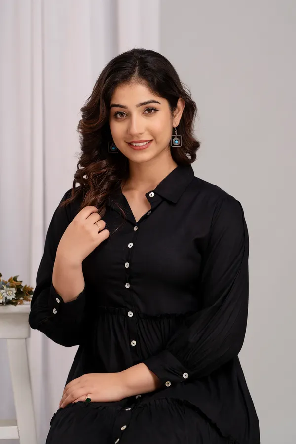 Shirt_Collar_Solid_Black_Long_dress
