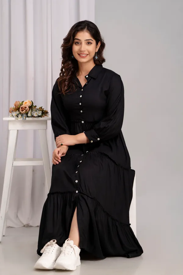 Shirt_Collar_Solid_Black_Long_dress