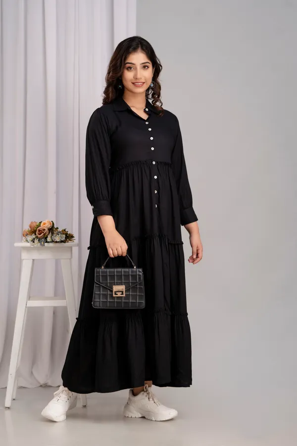 Shirt_Collar_Solid_Black_Long_dress