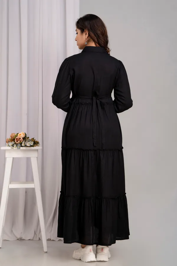 Shirt_Collar_Solid_Black_Long_dress