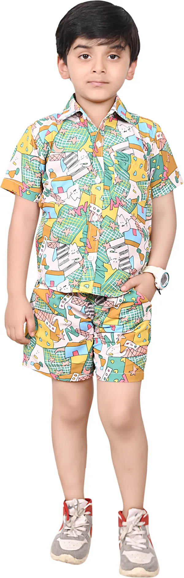 Dark_Green_Boys_Casual_Shirt_Shorts