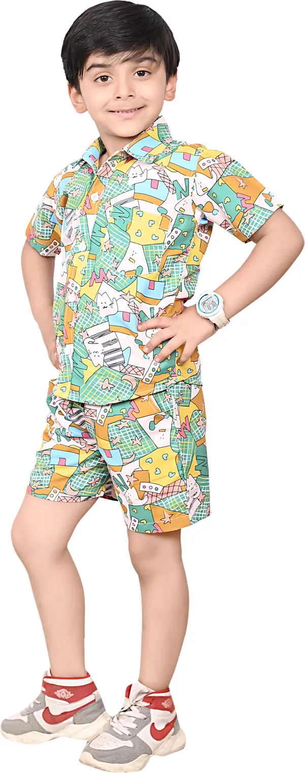 Dark_Green_Boys_Casual_Shirt_Shorts