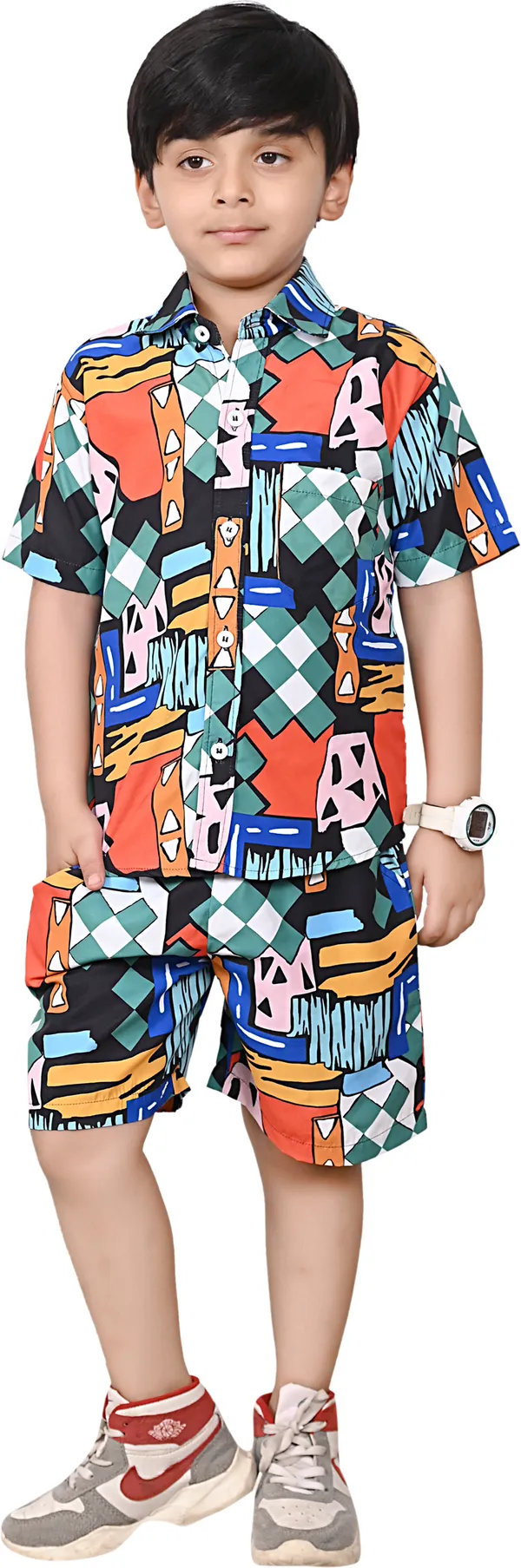 Green_Boys_Casual_Shirt_Shorts