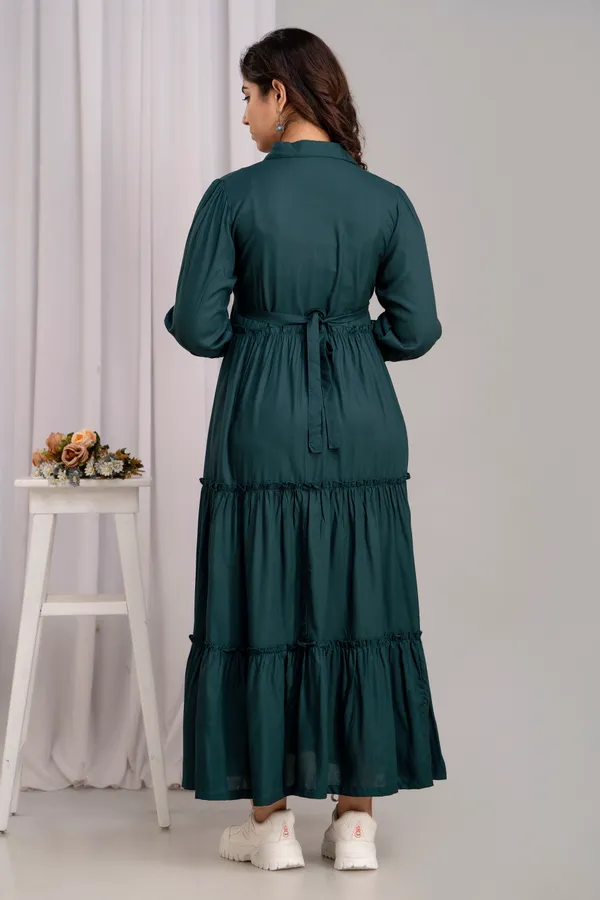 Rayon_Shirt_Collar_Green_Solid_long_dress