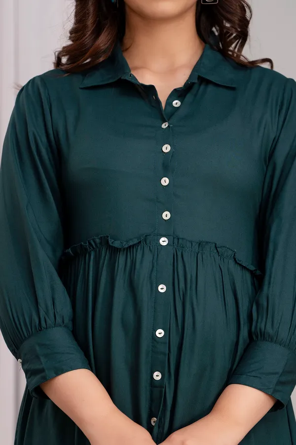 Rayon_Shirt_Collar_Green_Solid_long_dress
