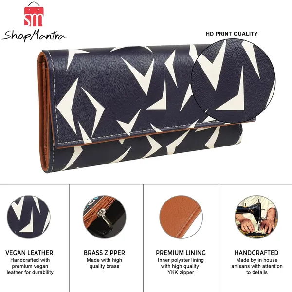 Blue_Wallet_For_Women'S_Clutch_Vegan_Leather_11_Cards_1_Id_Slot_2_Notes_And_1_Coin_Compartment_Magnetic_Closure
