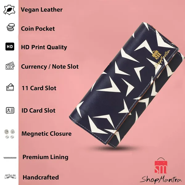 Blue_Wallet_For_Women'S_Clutch_Vegan_Leather_11_Cards_1_Id_Slot_2_Notes_And_1_Coin_Compartment_Magnetic_Closure