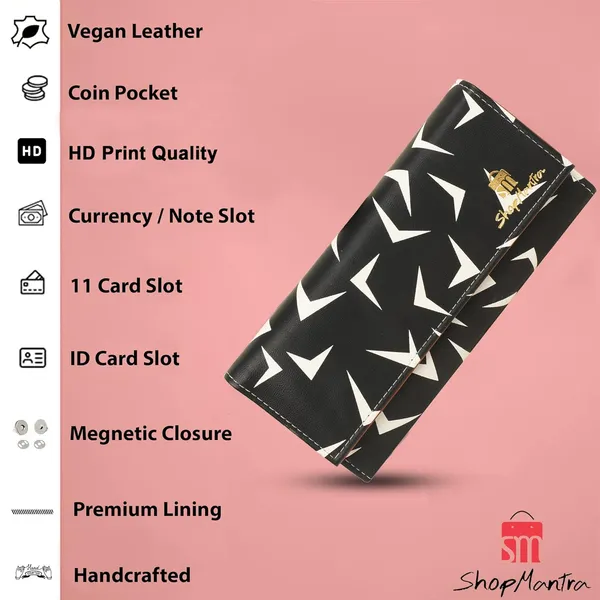 Black_Wallet_For_Women'S_Clutch_Vegan_Leather_11_Cards_1_Id_Slot_2_Notes_And_1_Coin_Compartment_Magnetic_Closure