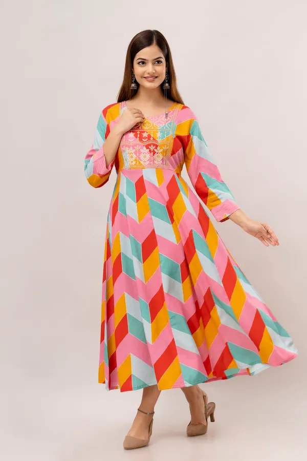Pink_Geometric_Print_Anarkali_Kurti_For_Women