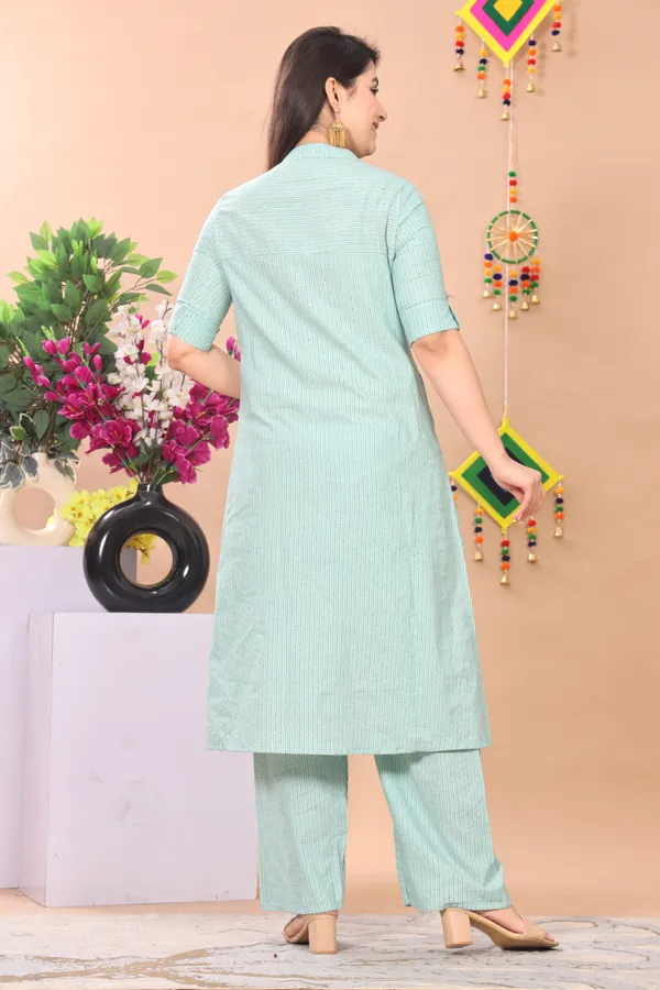Green_Khadi_Cotton_Ethnic_Kurta_And_Pant_Set_|_Push_Premium_For_Women