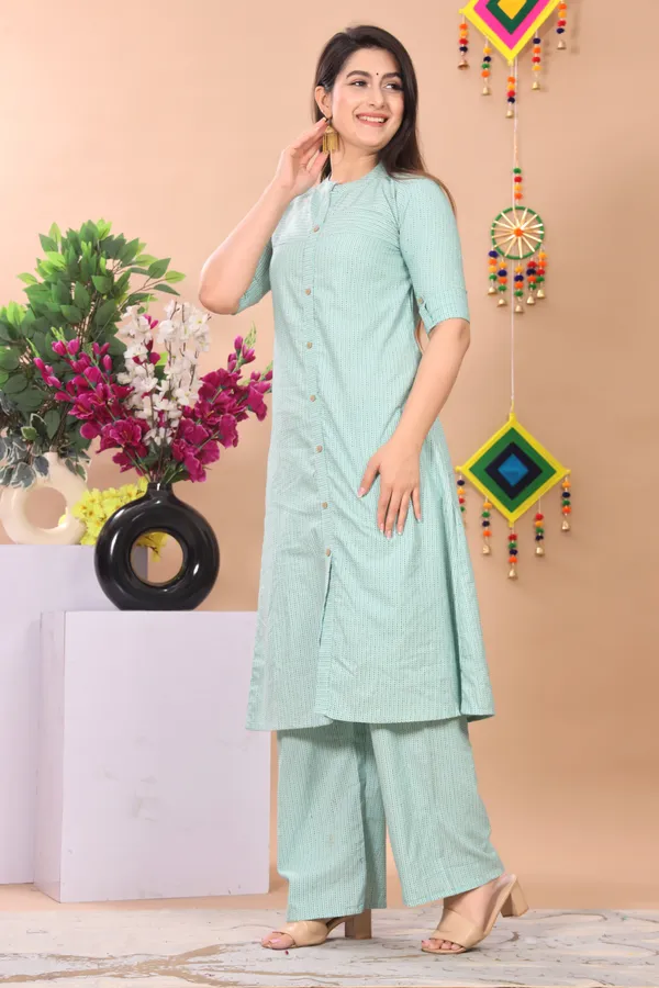 Green_Khadi_Cotton_Ethnic_Kurta_And_Pant_Set_|_Push_Premium_For_Women
