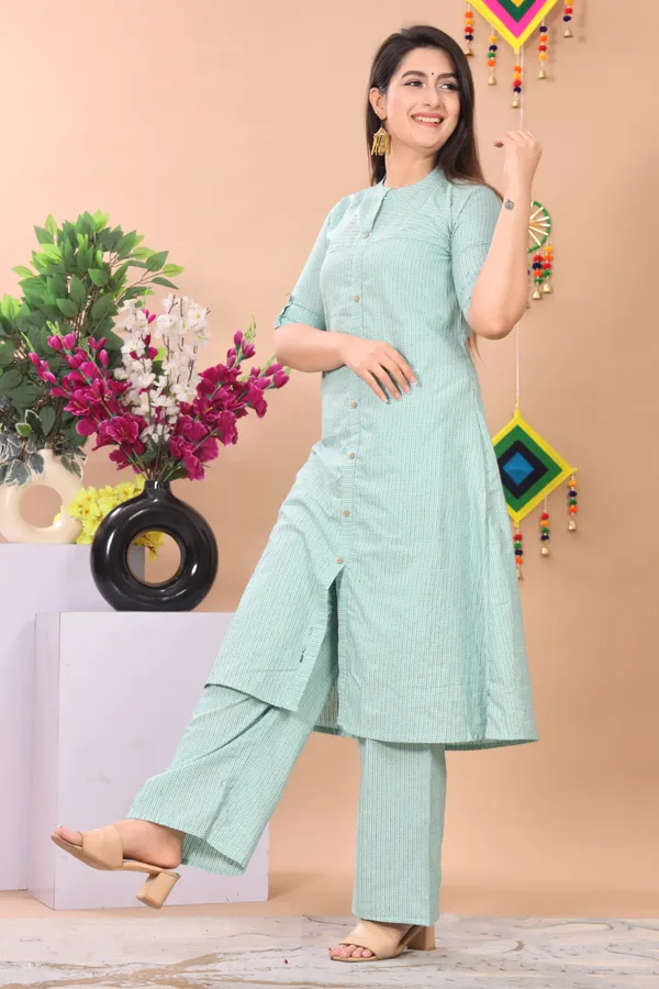 Green_Khadi_Cotton_Ethnic_Kurta_And_Pant_Set_|_Push_Premium_For_Women